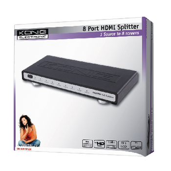 KN-HDMISPL30 Hdmi splitter hdmi-ingang - 8x hdmi-uitgang zwart Verpakking foto